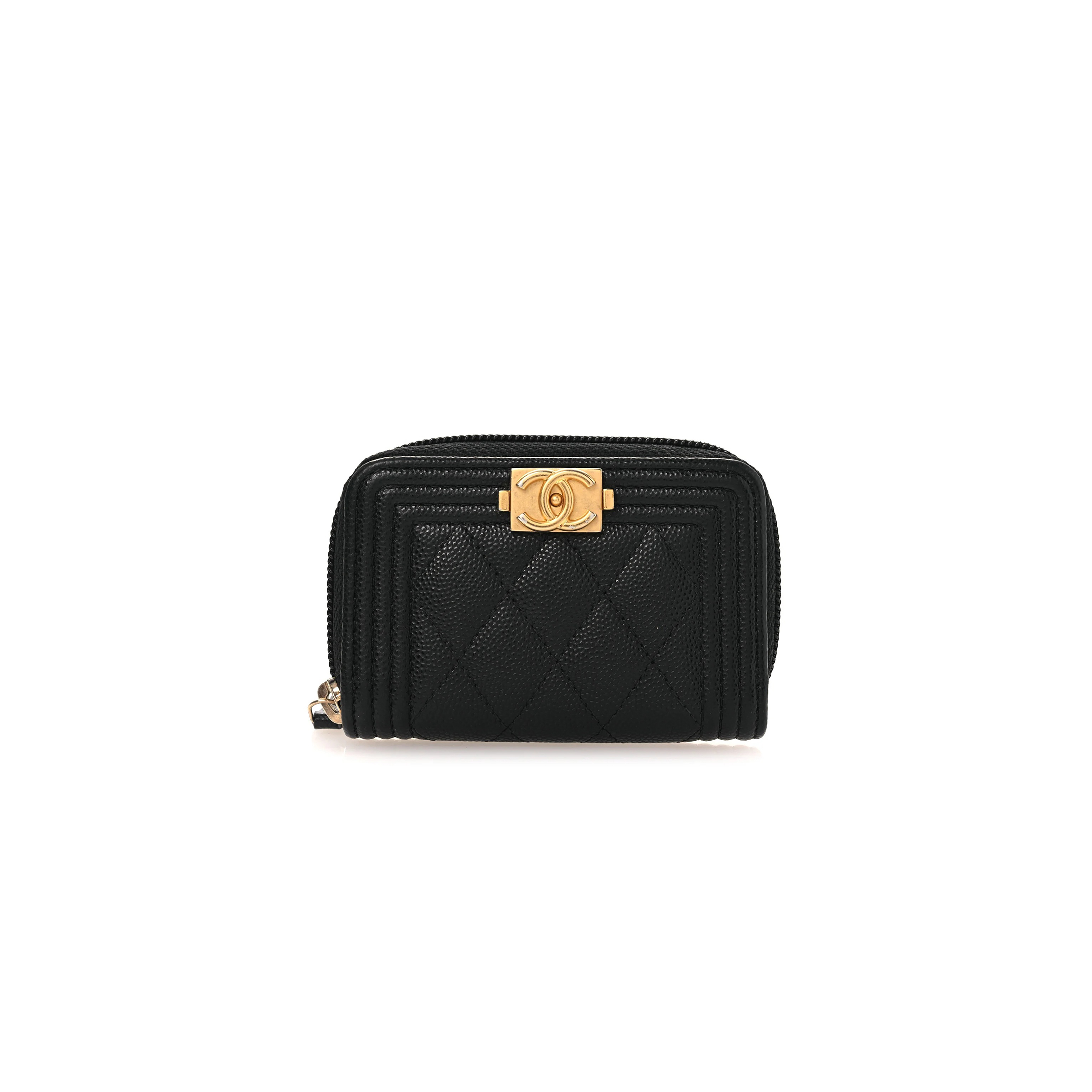 CHANEL CAVIAR QUILTED BOY ZIP AROUND COIN PURSE WALLET BLACK A80602 (11*7.5*2cm)